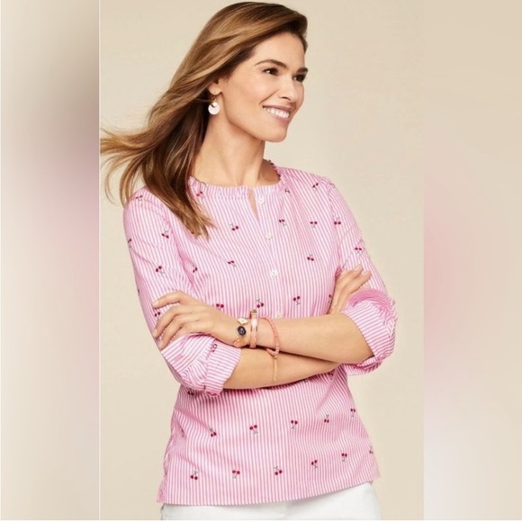 Talbots Women’s Shirt Jacquard Popover Cherry print - Picture 3 of 8